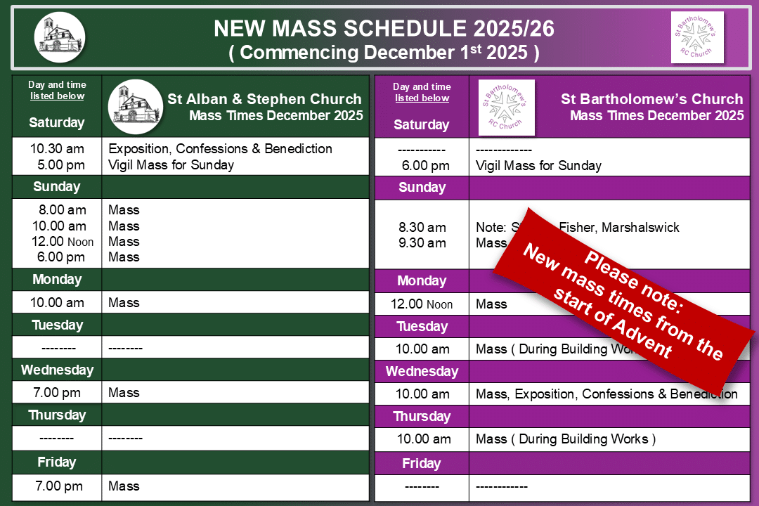 New Mass Times from Advent 2025