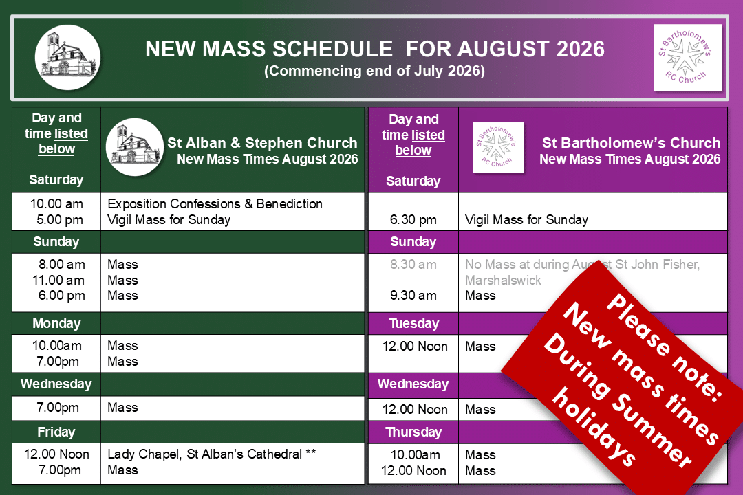 August Mass times 2026